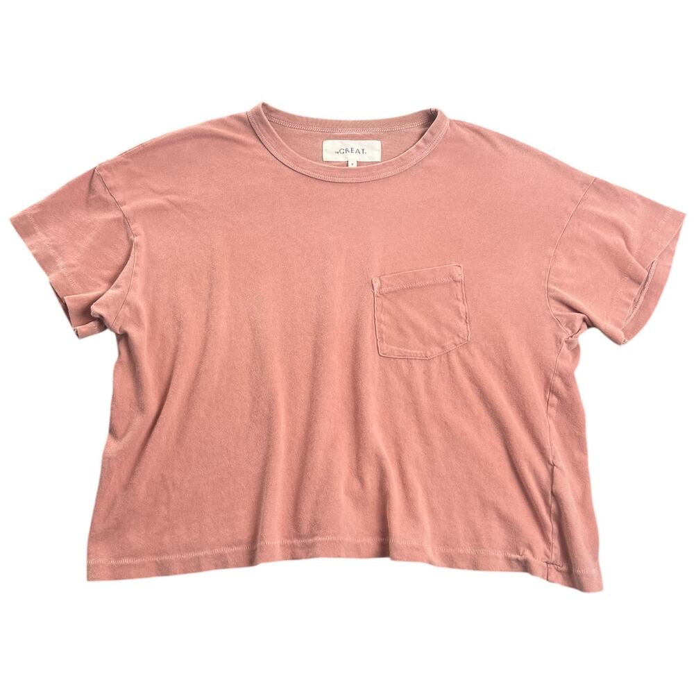 The Great. Pink Pocket Tee Shirt Washed Cotton Boxy Cropped Casual Top - 0(XS/S)